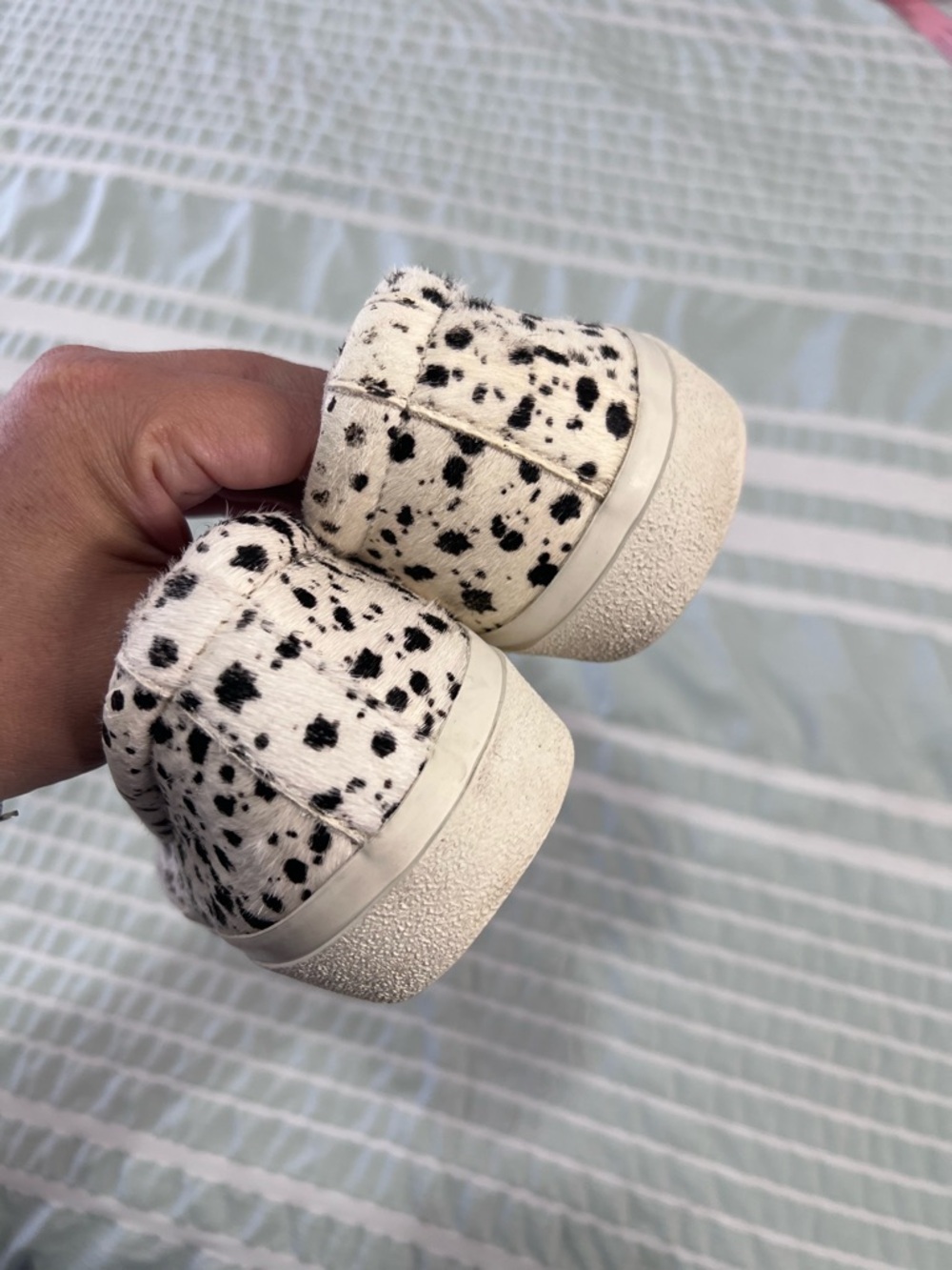 Slip-On Spatter-Print Calf Hair Sneakers - White/Black - Picture 7 of 9